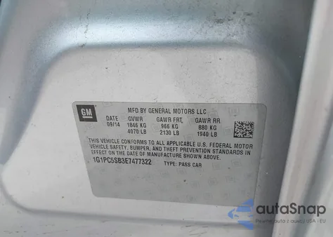 2014 Chevrolet Cruze 1Lt Auto из США, поврежденный, VIN 1G1PC5SB3E7477322